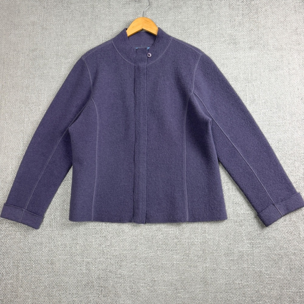 Deane & White Boiled Wool Jacket Full Zip Women L Purple Mock Neck Cottage Core